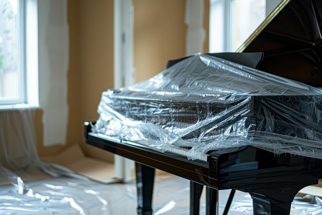 Professional piano movers carefully handling a piano during transportation in Malaysia